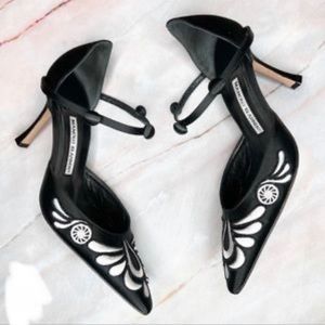Manolo Blahnik satin embroidered D'orsay (Neiman Marcus 100th Anniversary)